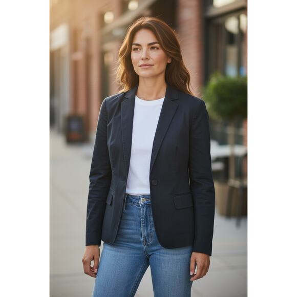 Gap Black Lined Cotton Blend 2 Button Fitted Jacket Blazer Size 2 - Picture 1 of 6